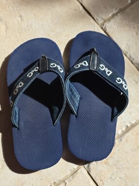 D&G Navy Blue Logo Fabric Flip Flops
